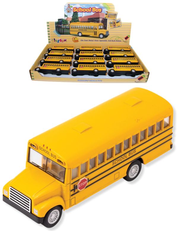 KINSFUN – School Bus – Modellino cm12 c/porte apribili – c/pull-back and go In espo da 12pz (42x24cm)…x12…x48